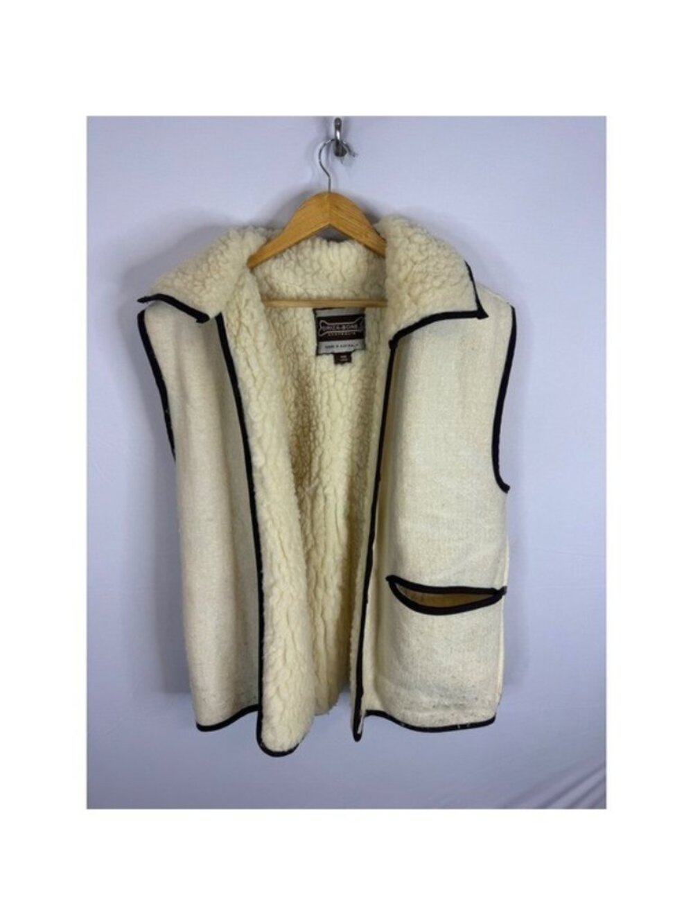 Driza-Bone Pure Wool Fleece Lined Vest Large Beige Cream Australia Vintage